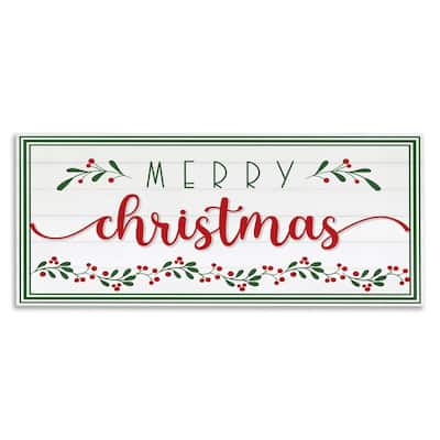 Stupell Merry Christmas Phrase Festive Floral Holly Detail Canvas Wall Art