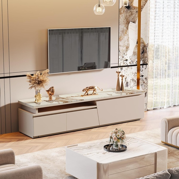 70.9 W 105 W Extendable TV Stand Extra Long Modern Entertainment Center with 3 Drawers Beige