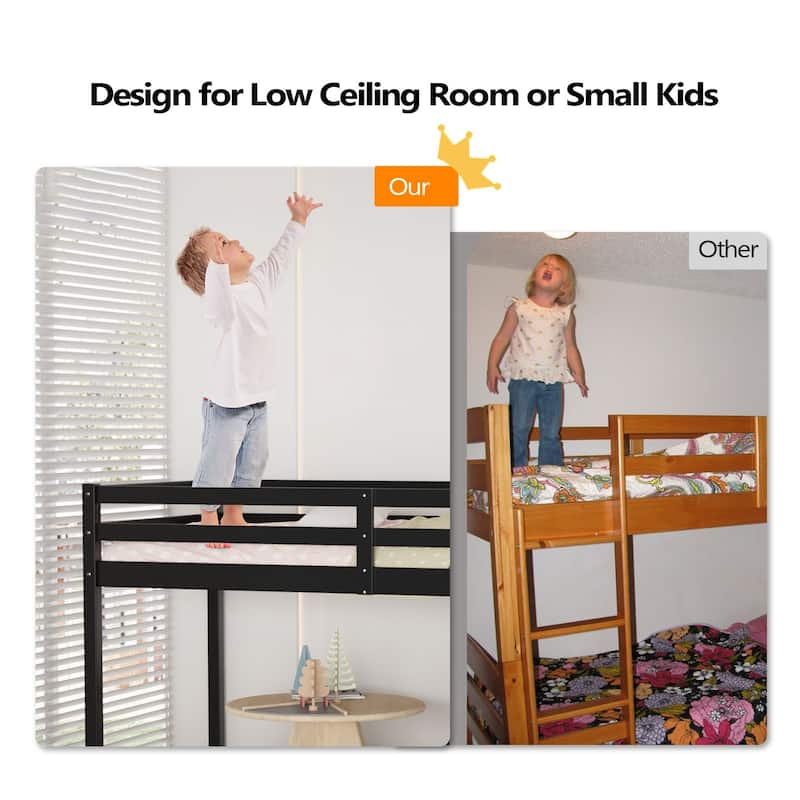 Espresso Wood Junior Loft Bed with Stairs for Adults, Kids and Young Teens