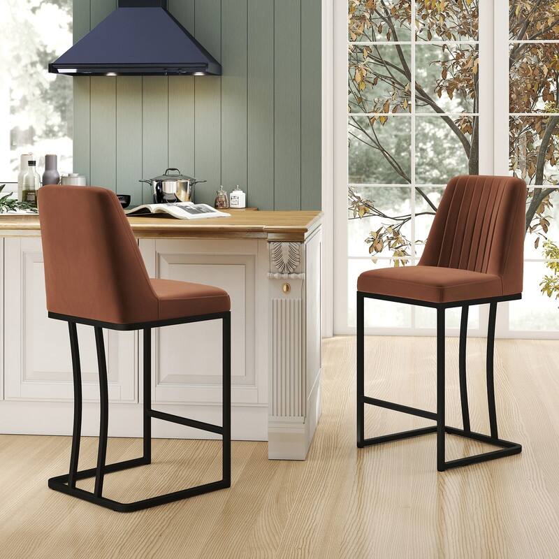 24.8 Inches Modern Cushion Counter Height Bar Stools with Metal Frame Set of 2
