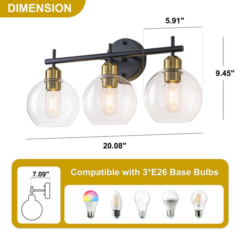 Starsky Modern 3-Light Dimmable Vanity Light with Seeded Glass Globes