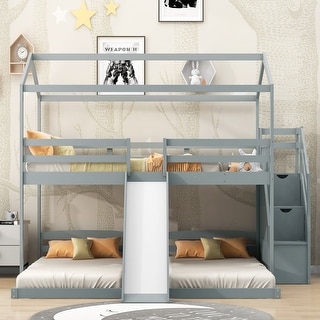 Twin Over Full Bunk Bed with Drawers, Storage and Slide