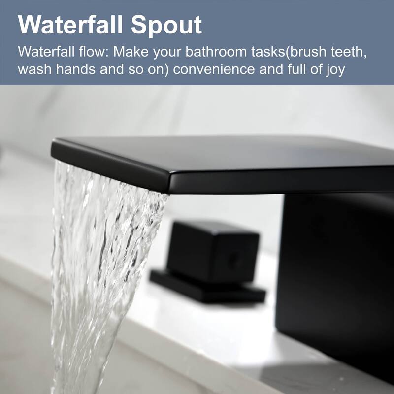 Widespread Bathroom Sink Faucet 3 Holes Waterfall Bathroom Faucet 8 Inch Modern Double Handle Vanity Basin Faucets With Valve