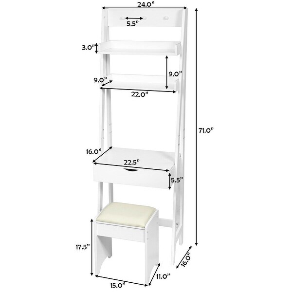 Vanity Set Flip Top Mirror Makeup Dressing Table Set 3 Hook /& 2 Storage Shelves