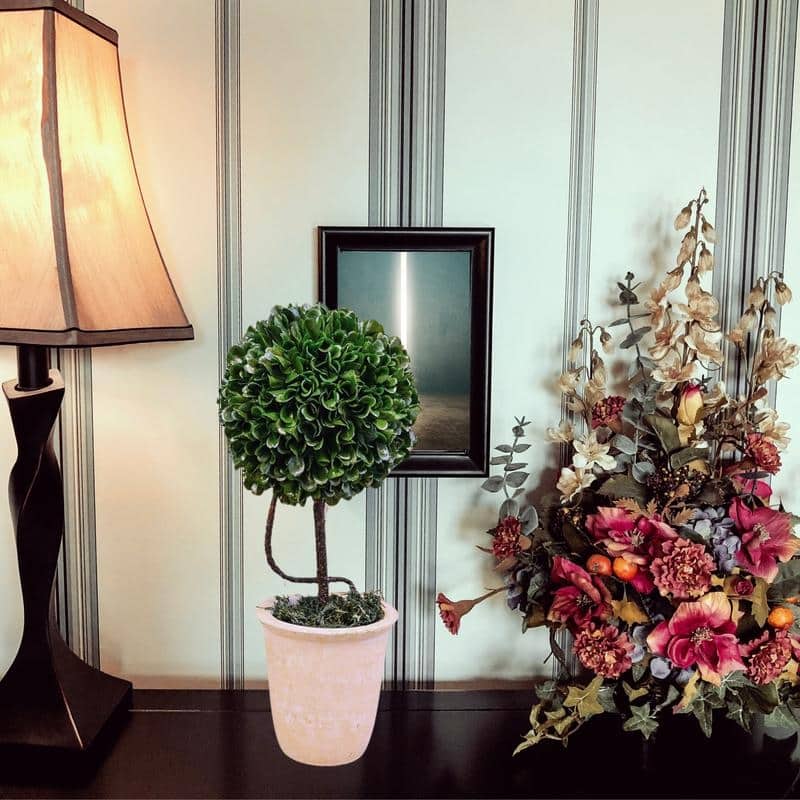 Faux Preserved Artificial Boxwood Ball Topiary Plant In Pot, 13"H - ABN5P010-GRN