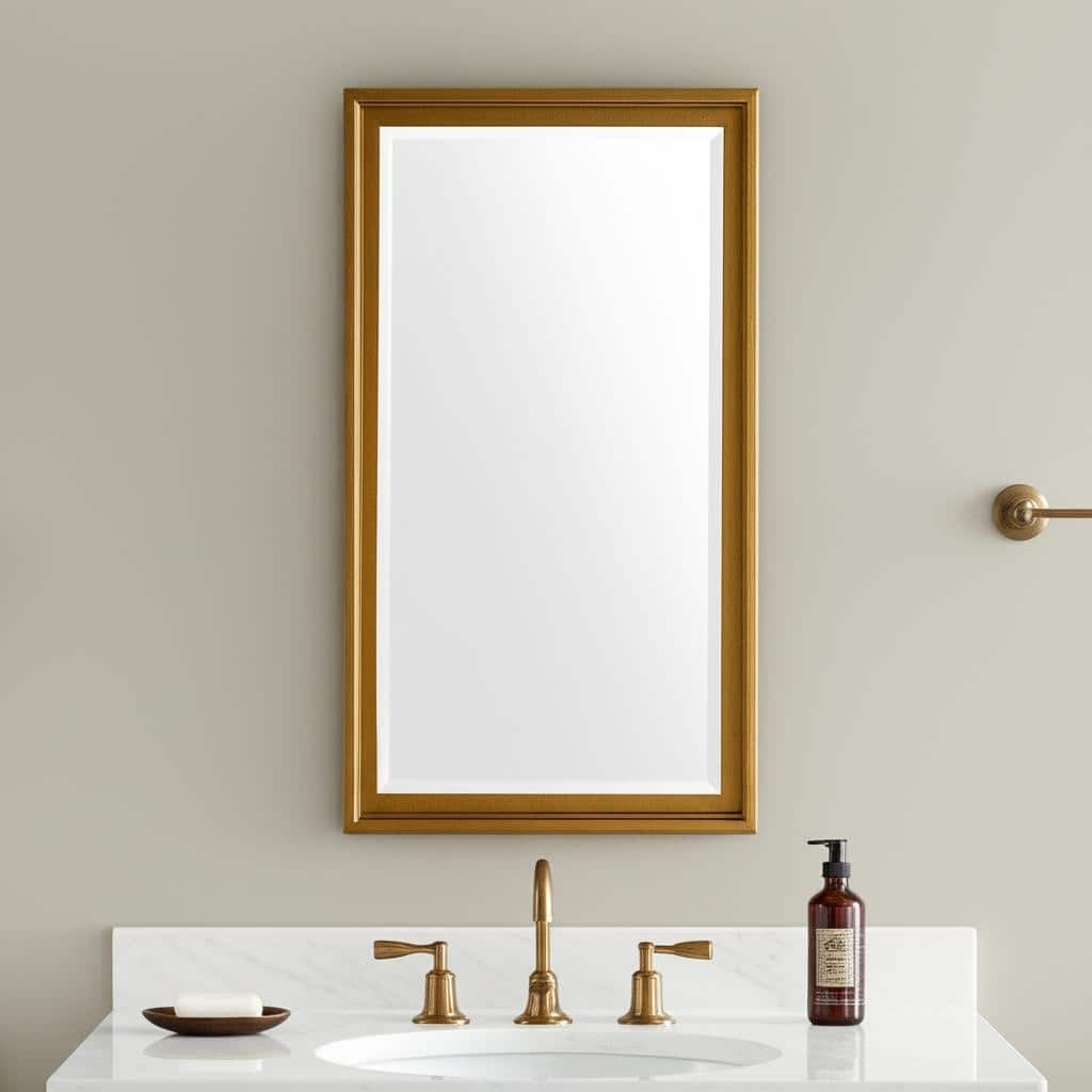 HomeRoots 53" Gold Framed Bathroom Vanity Mirror - 28.38 in. x 52.75 in. x 2.50 in.