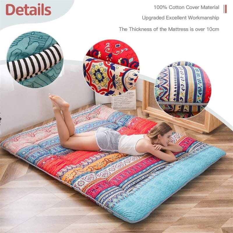 Bohemian Retro Floor Mattress Vintage Floral Japanese Futon Mattress