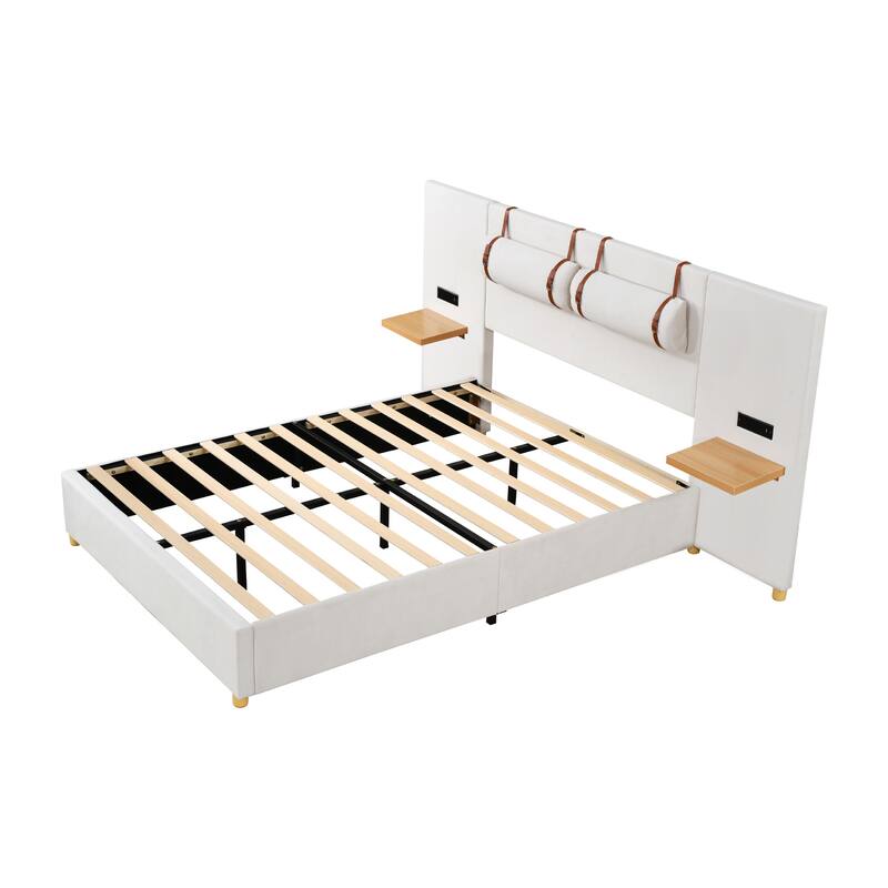 Upholstered Platform Bed with Pillows & USB Ports