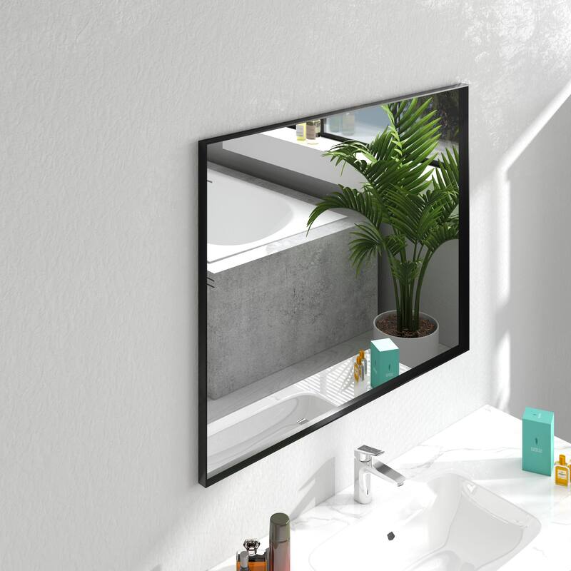Organnice Rectangular Mirror Modern Black Frame Bathroom Vanity Mirror Clean Glass
