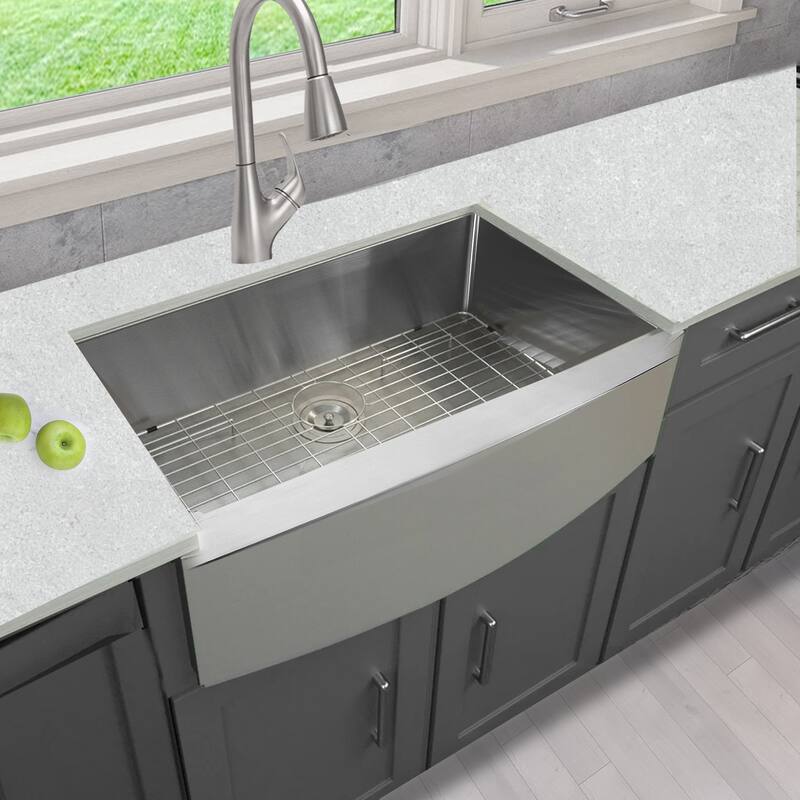Stainless Steel 30-inch Apron Kitchen Sink with grid and drain