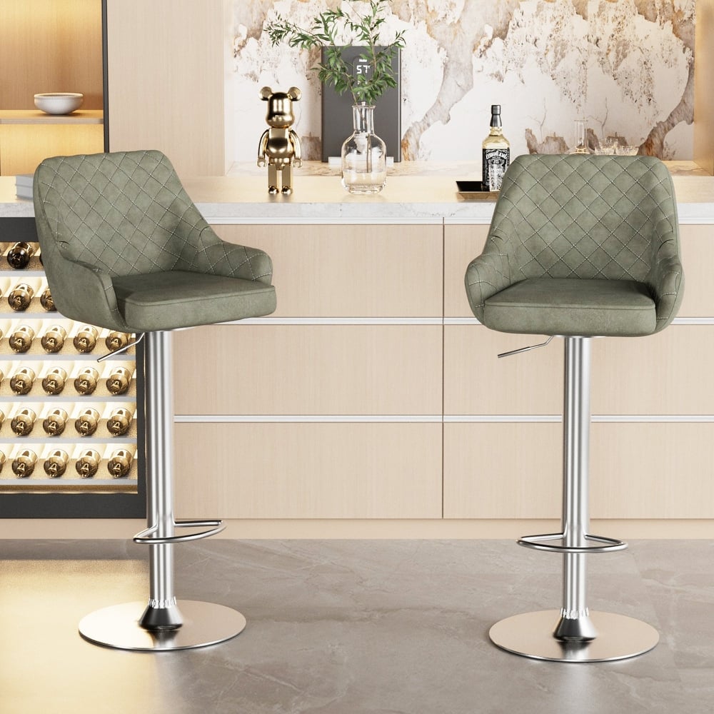 Javlergo Bar Stools Set of 2 Adjustable Swivel PU Leather Counter Height Barstools with Arm and Back