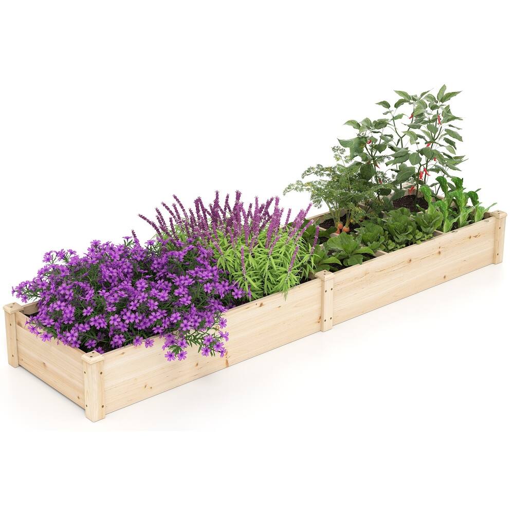 Costway Wooden Raised Garden Bed, Elevated Patio Planter with 2/7 - Natural