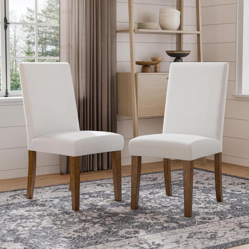 Set of 2 Upholstered Dining Chairs with Wood Legs in Brown and White