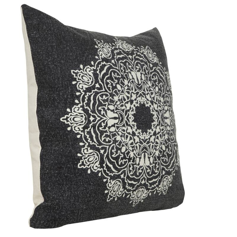 Handwoven Medallion Square Throw Pillow - 20" - Jet Black and White