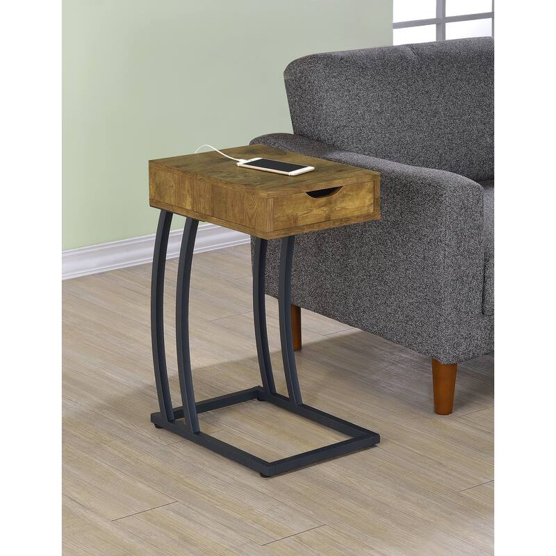 Troy 1-drawer C-Shaped Side Table Power Outlet