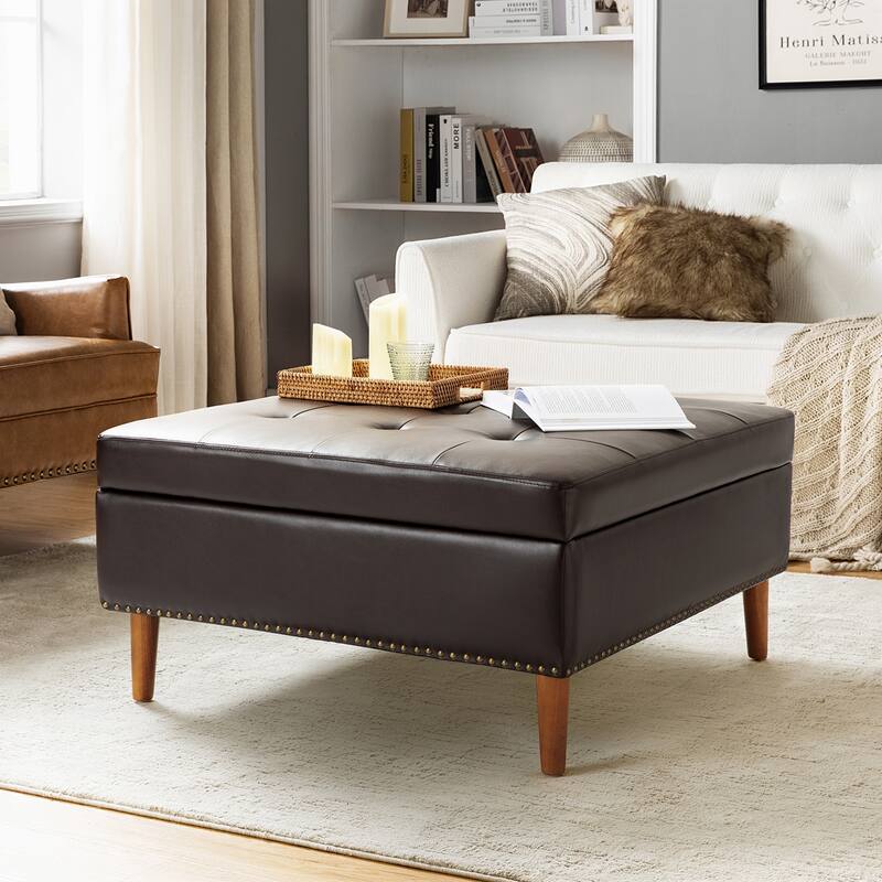 Constantine Modern Square Button-Tufted Storage Footrest Ottoman With Button-Tufted Design By HULALA HOME