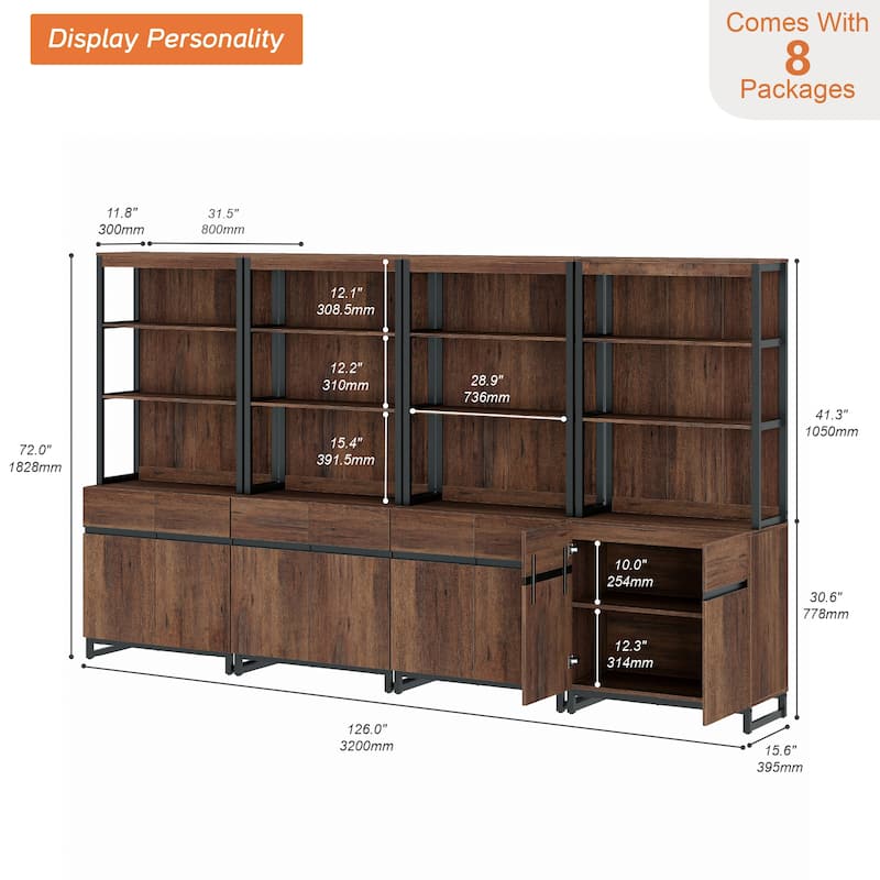 WAMPAT Modern 72" Tall Bookcase with Metal Base and Adjustable Shelves, Library Book Shelf with Storage Cabinet