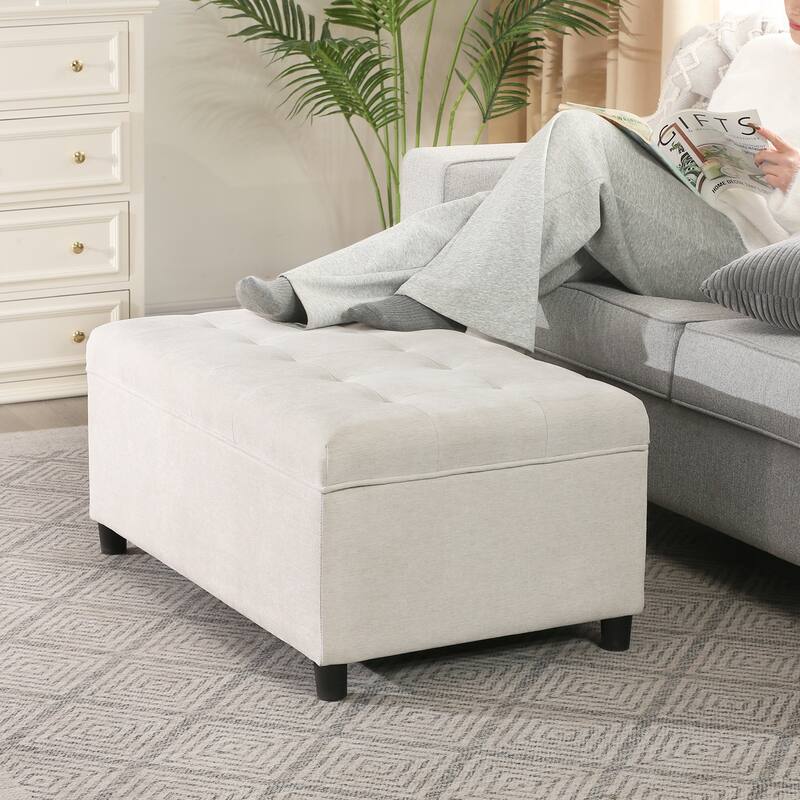 Adeco 35" Tufted Rectangular Storage Ottoman Bench