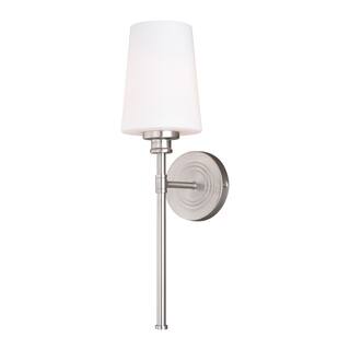 Bathroom Wall Sconce 1 Light Nickel Finish White Glass Shade  Style - 19