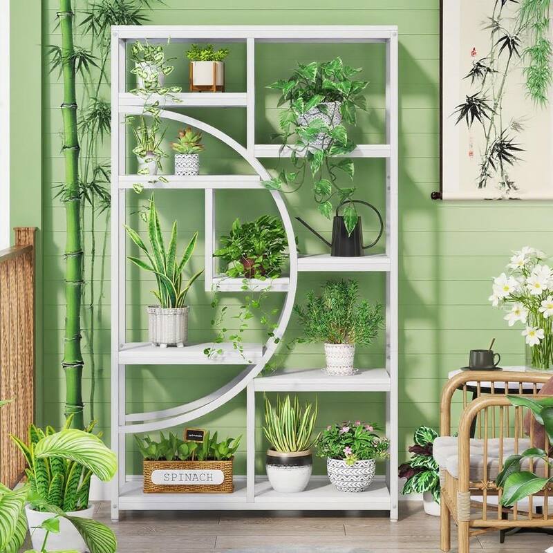 69" Tall Geometric Bookcase with 9 Open Shelves Metal Frame and Marble Laminate Top for Living Room - 37.4”L x 11.81”W x 68.89”H