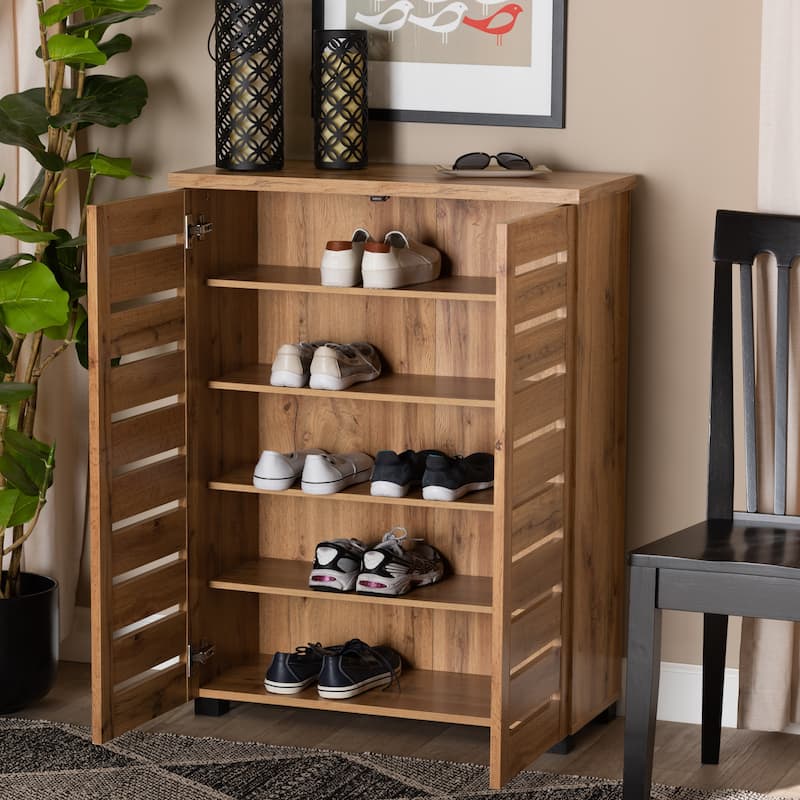 Adalwin Modern Oak Brown Finished Wood 2-Door Shoe Cabinet