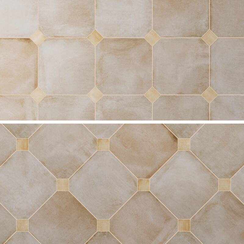 Merola Tile Laverton Octagon Arena with Taco Beige 7-7/8" x 7-7/8" Porcelain Floor and Wall Tile