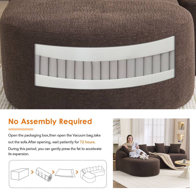 L-Shaped Sectional Sofa with Curved Chaise, Chenille Boneless Cloud Sofa, Modular 4-Seater Sofa with 4 Throw Pillows