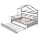 preview thumbnail 22 of 33, Wood Slat Support Roof House Bed Frame with Pull-out Trundle Bed, Side 2 Shelves Storage Platform Bed, Kids Panel Bed
