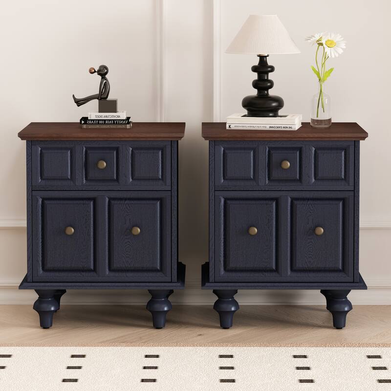 20.47"Vintage Nightstand with 2 Drawers and Roman Column Legs, Solid Wood Bedside End Table, Bedside Cabinet