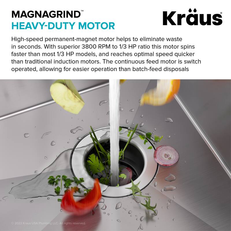 KRAUS WasteGuard Continuous Feed Garbage Disposal for Kitchen Sinks