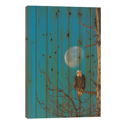 USA, Alaska, Chilkat Bald Eagle Preserve, bald eagle and moon Print On Wood by Jaynes Gallery - Multi-Color