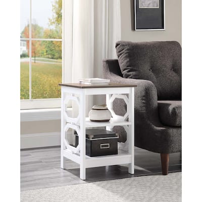 End Table with Octagon Cut Out Panels and Three Tier Shelves, Sleek Geometric Design Accent Table for Living Room Storage Décor