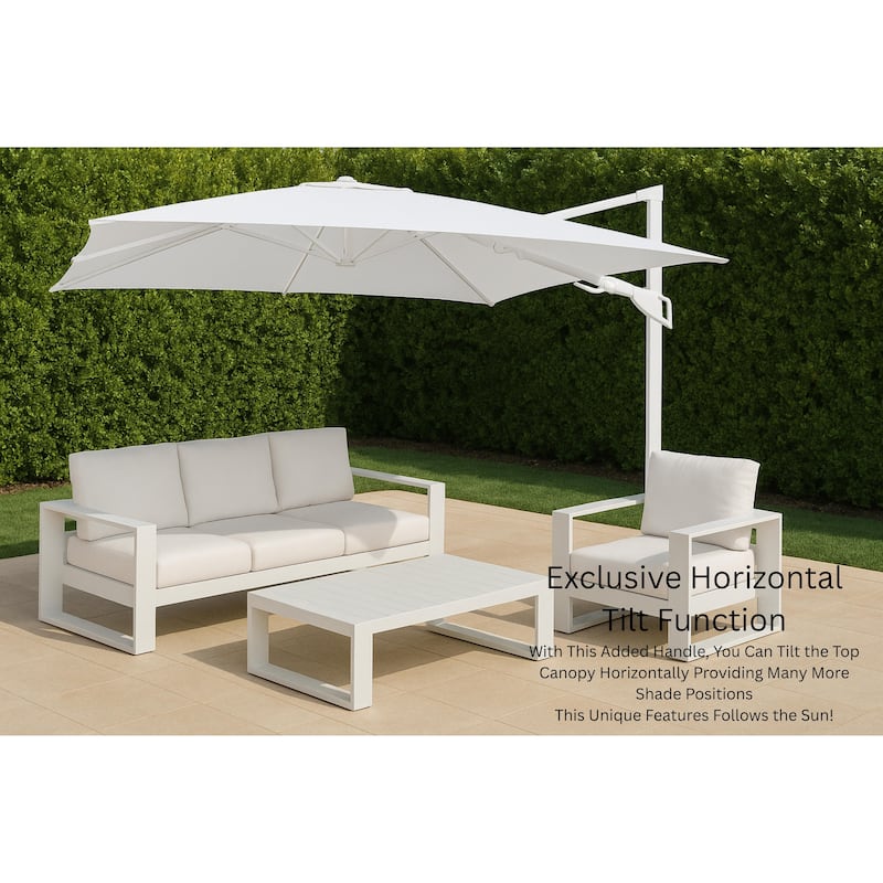 Piola All White 10 ft. Square Aluminum Outdoor Patio Cantilever Umbrella with Granite Base