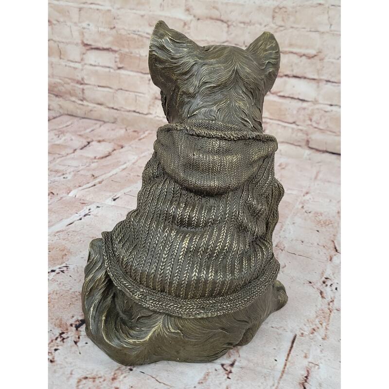 Cute Chihuahua Imitative Dog In Hooded Sweater Bronze Sculpture Figurine Statue Hot Cast