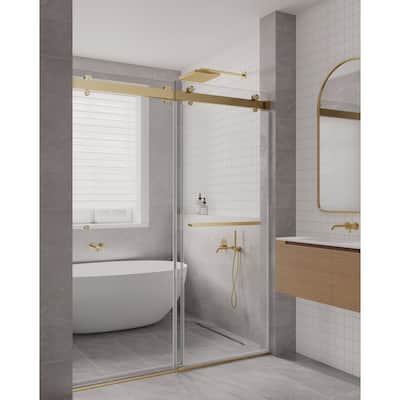 SP Series 62" - 66" W x 77" H Contemporary Frameless Double Sliding Shower Door with 3/8" Clear Tempered Glass