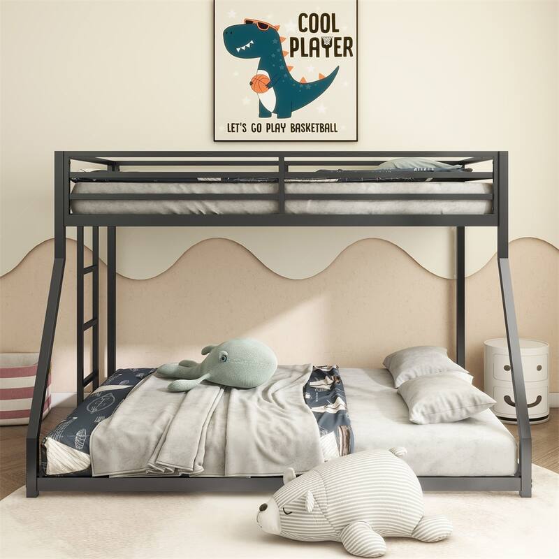 Sturdy Twin over Full Bunk Bed Metal for Kids,with Ladder & Guardrails