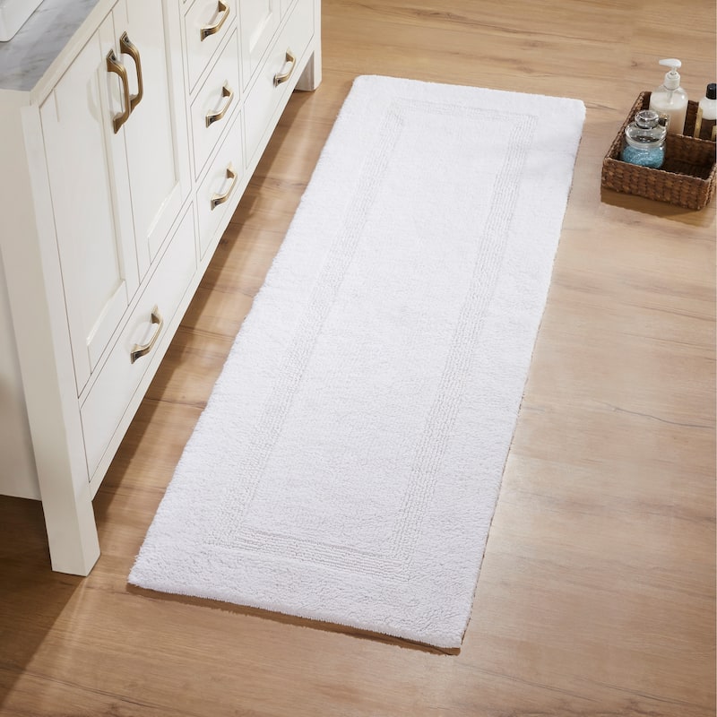 Better Trends Bath Rugs 100% Cotton Reversible Highly Water Absorbent Bathroom Rug for Shower, Sink, Bath Mats - Lux Collection - 20" x 60" Runner - White
