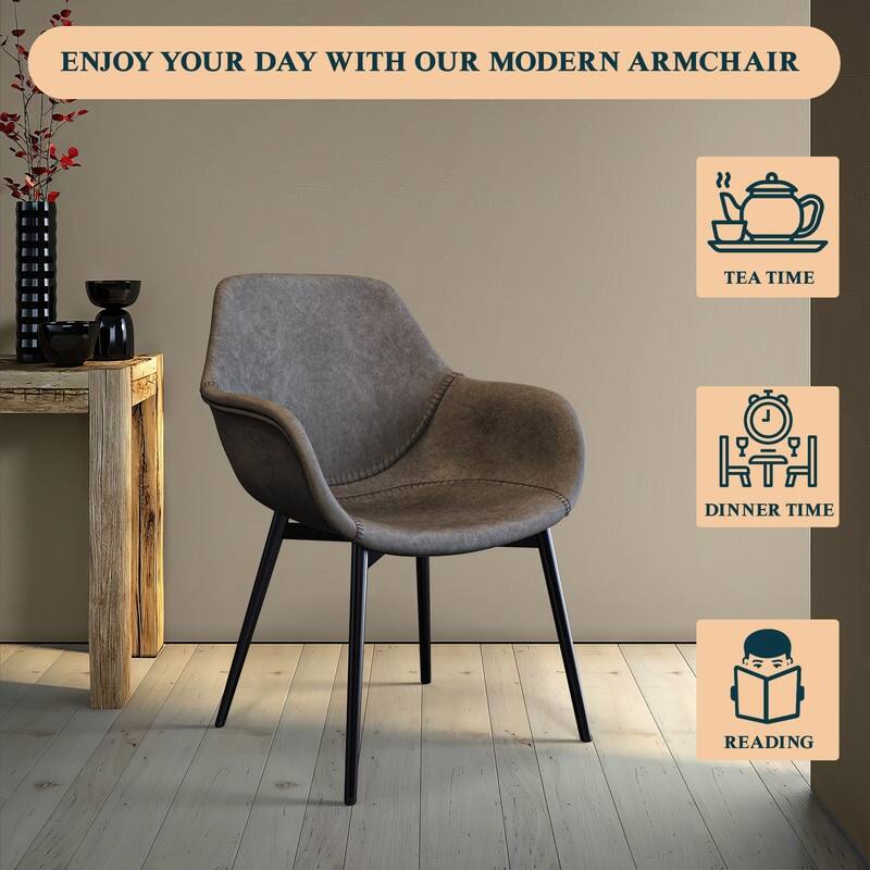Markley Mid-Century Modern Upholstered Distressed Leather Dining Chair with Comfy Curved Seat & Strong Powder-Coated Metal Legs