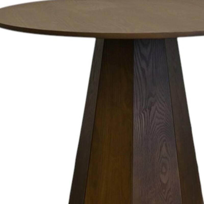HomeRoots 39" Walnut Brown Wood Faceted Pedestal Round Top Dining Table - 39.40 in. x 29.50 in. x 39.40 in.