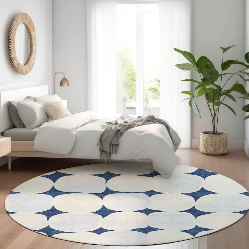 Premium Washable Super Soft Mid Century Modern Mayfield Rug - Navy - 8' x 8'