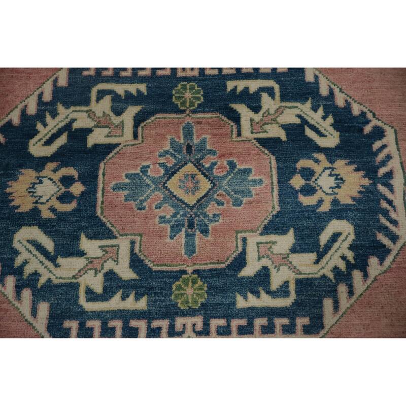 Hand Knotted Oriental 100% Wool Carpet Traditional Geometric Pink Kazak Area Rug - 11' 10'' X 9' 0''
