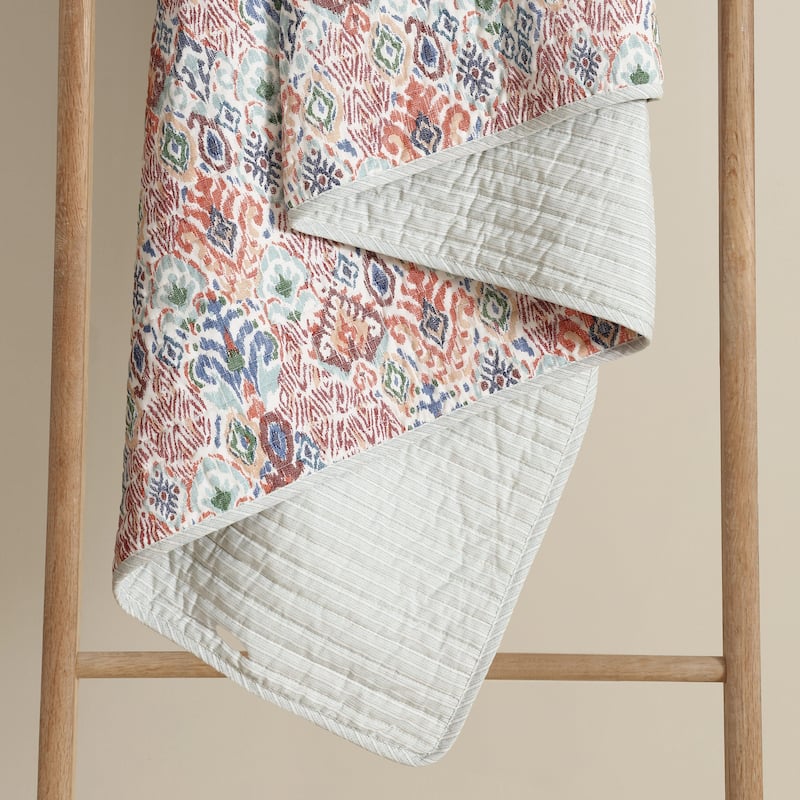 Tommy Bahama Ikat Tropics Cotton Reversible Beige Quilt Set