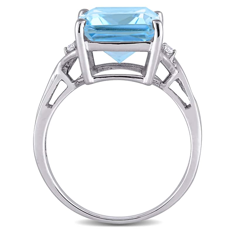 Miadora Sterling Silver 7 1/2ct TGW Octagon-cut Blue and White Topaz 3-stone Cocktail Ring