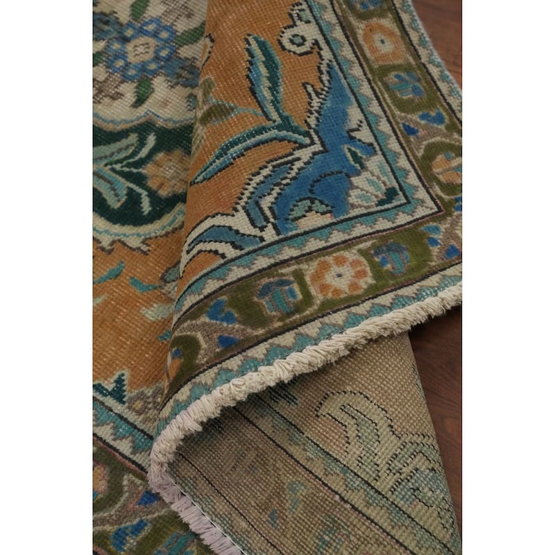 Hand Knotted Oriental 100% Wool Carpet Traditional Floral Oranges & Rust Tabriz Area Rug - 4' 10'' X 3' 0''