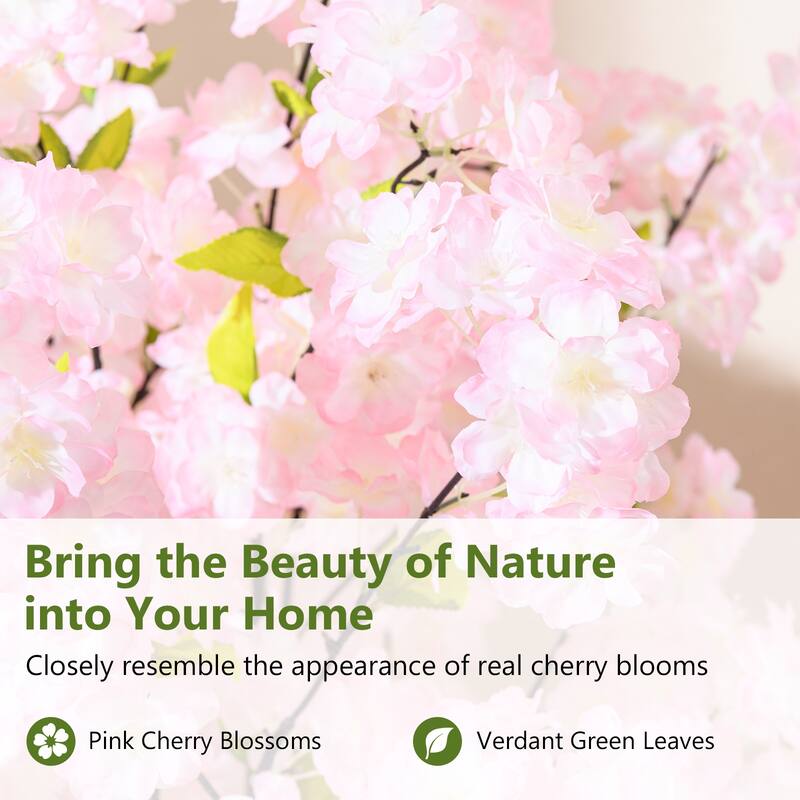 Gymax 2PCS 5 FT Tall Artificial Cherry Blossom Tree Faux Flower Plant