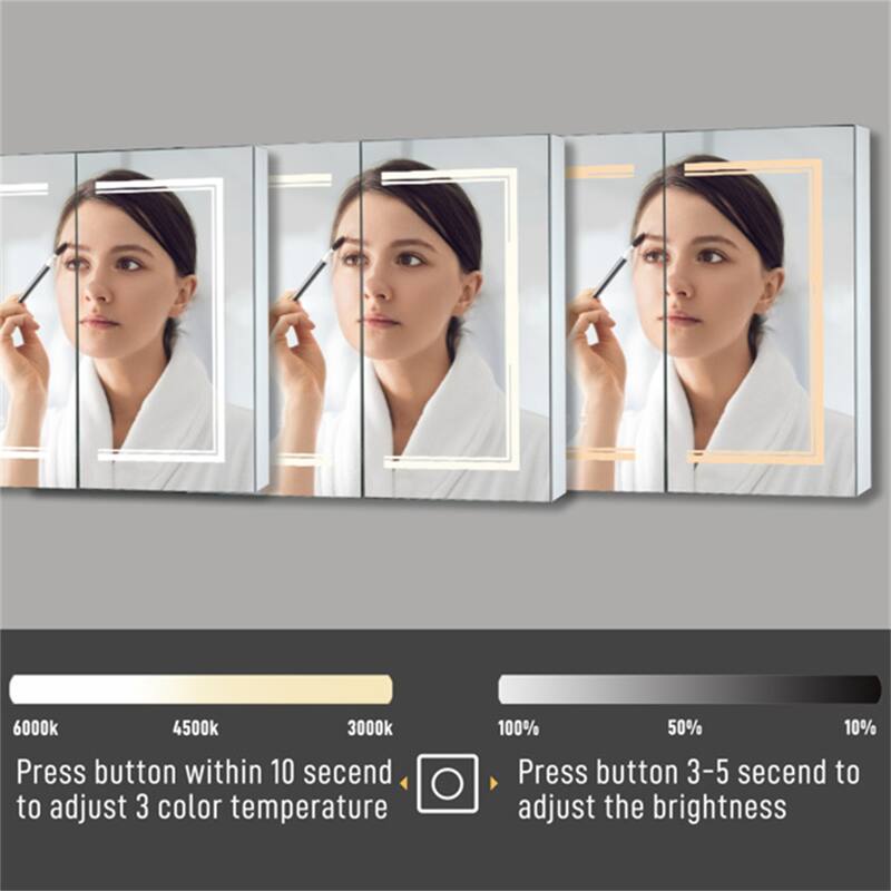 White 48*28in Led Light Three-Color Lighting Bathroom Wall Cabinet