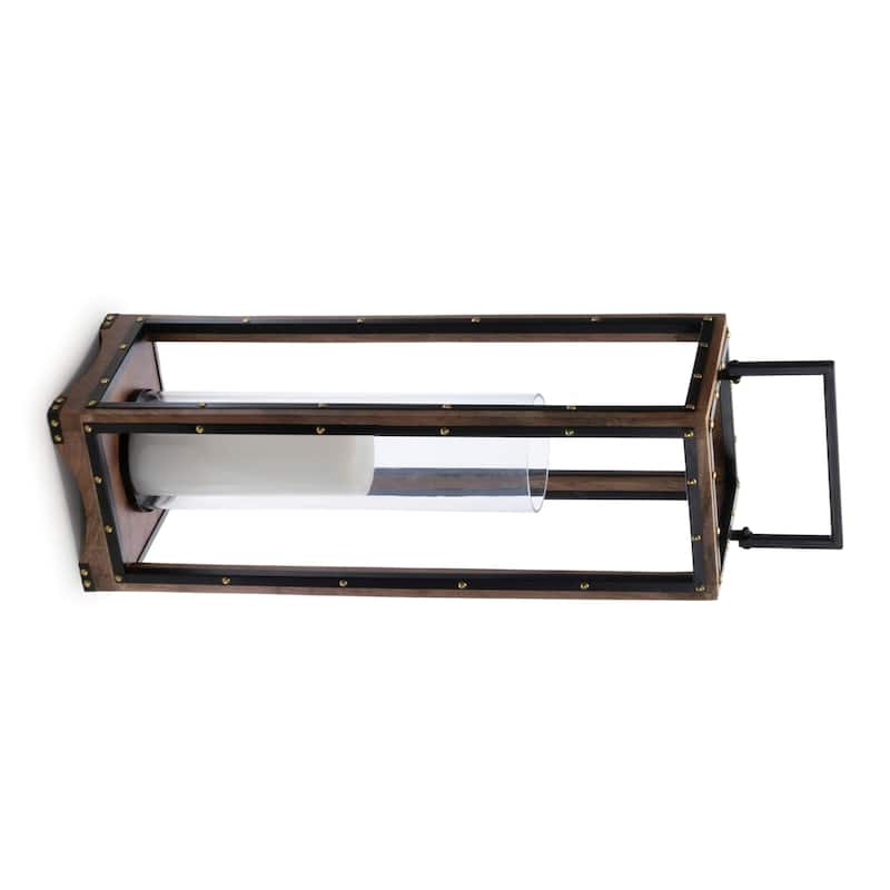 Wooden Base Iron Framed Candle Holder - 25.25" - Black and Brown
