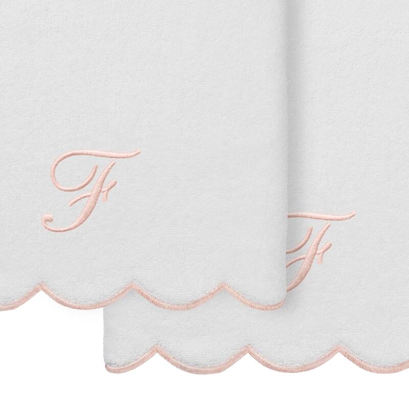 Authentic Hotel and Spa 100% Turkish Cotton Pink ADORNIA Scallop Personalized 2 Piece Bath Towel Set - 2 Bath Towels