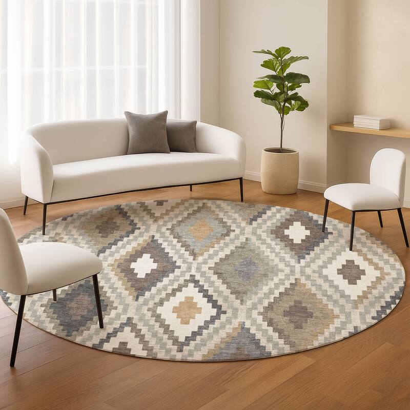 Machine Washable Indoor/ Outdoor Global Geo Chantille Rug