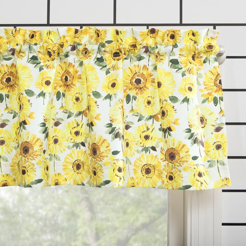 No. 918 Sunny Sunflower Print Semi-Sheer Rod Pocket Kitchen Curtain Valance - 54 x 14